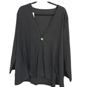 Pantalon Black Long Sleeve V Neck Tunic Top Blouse Women's Size XL Lagenlook NWT